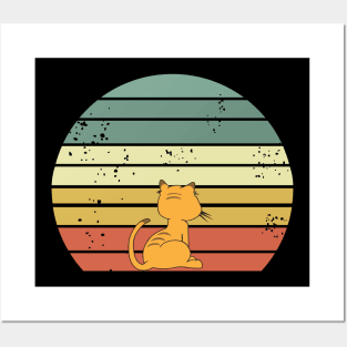 cat watching sunset Posters and Art